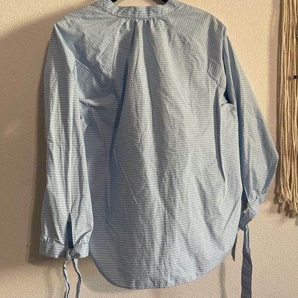 Madewell Powder Blue Striped Cotton Bow Sleeve Top - Picture 4 of 6
